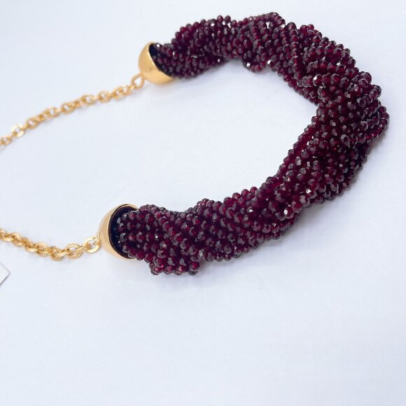 NWT Talbots Pomegranate Color Twisted Beaded Necklace With Gold-Tone Chain & Cla - Picture 8 of 8